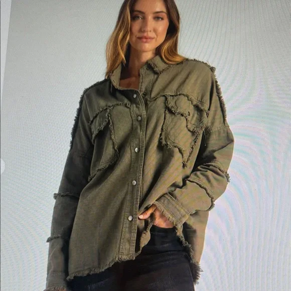 NWOT Olive Rock & Roll Utility Field Jacket Oversized Medium by elan - Picture 2 of 13